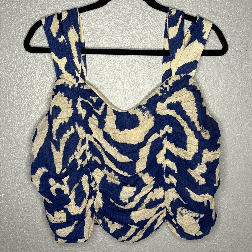 Blue and Cream Patterned Women's Top